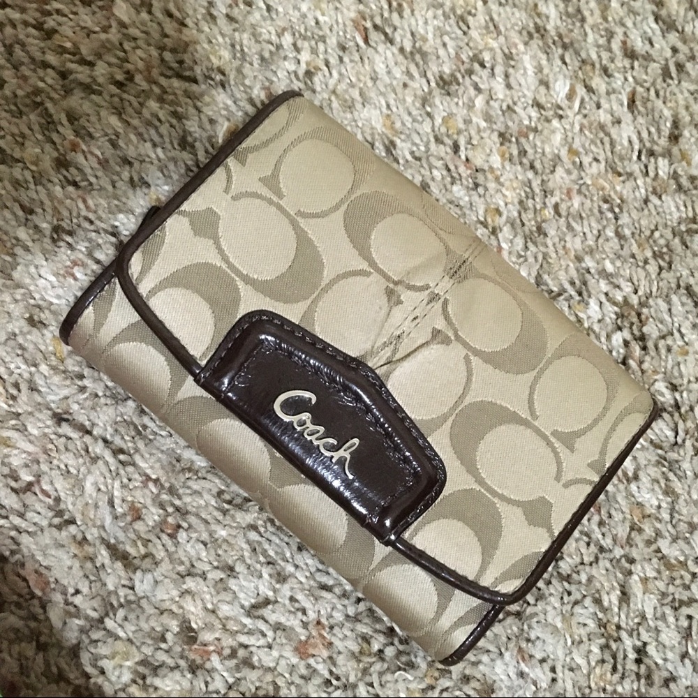 Beige gold Signature Wallet by Coach
